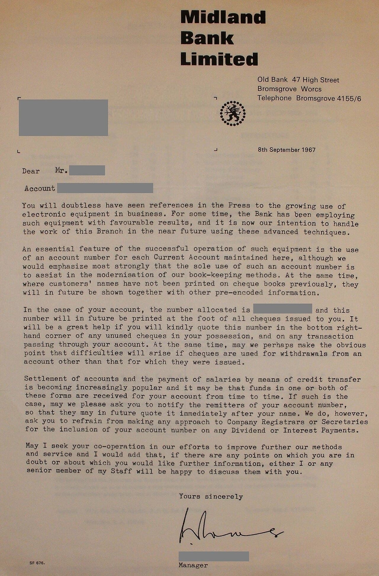 Lettre bancaire ancienne